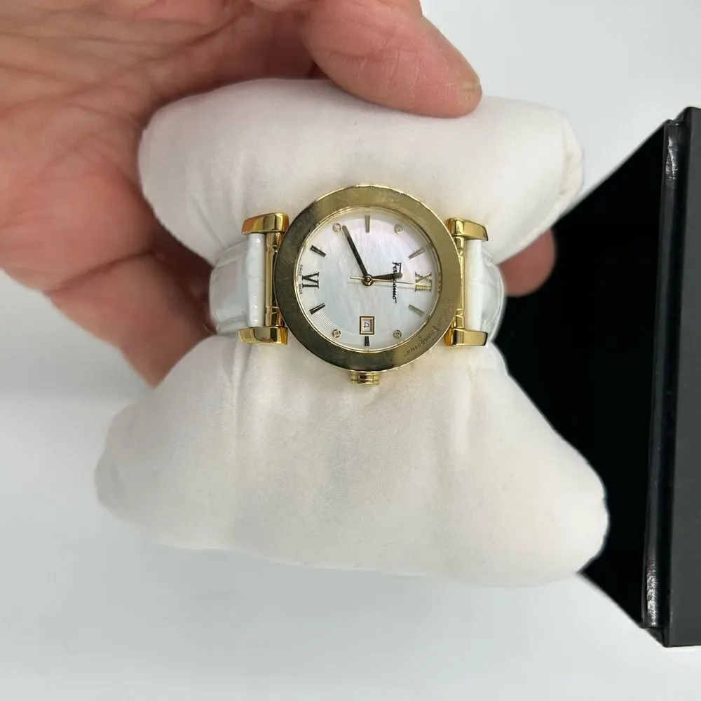 Women’s Salvatore Ferragamo, mother of pearl face watch, made in Italy